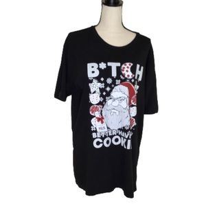 Royal Apparel Black Crewneck T-Shirt B*TCH Better Have Cookies Santa Graphic XL